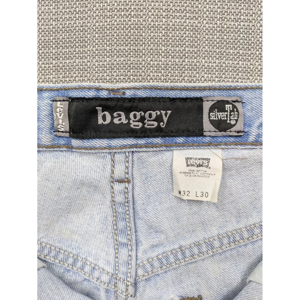 Levi's Silvertab Baggy Denim Shorts Mens 32 (30x2) Blue Distressed Cutoff Grunge